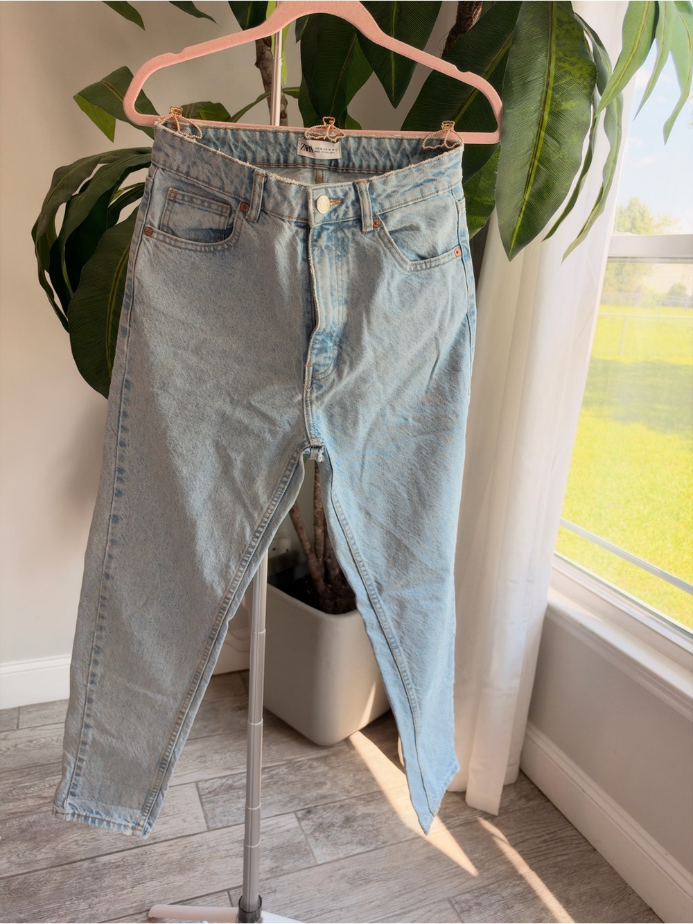 Zara Light Blue High-Rise Straight Jeans
